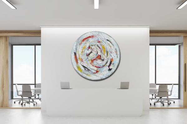 Large round work of art white colorful - Abstract 1366